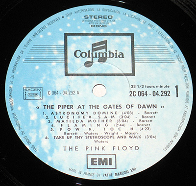 PINK FLOYD - The Piper at the Gates of Dawn (France) record label